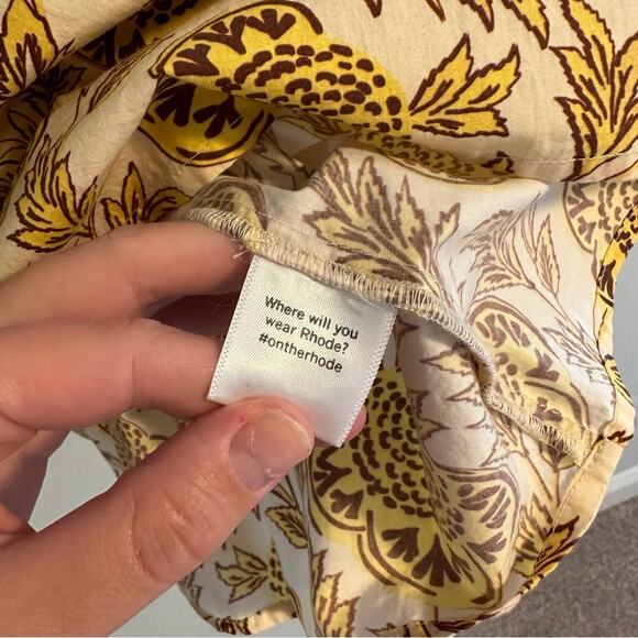 RHODE Cream Yellow Floral Puff Sleeve Blouse Medium - Picture 5 of 11